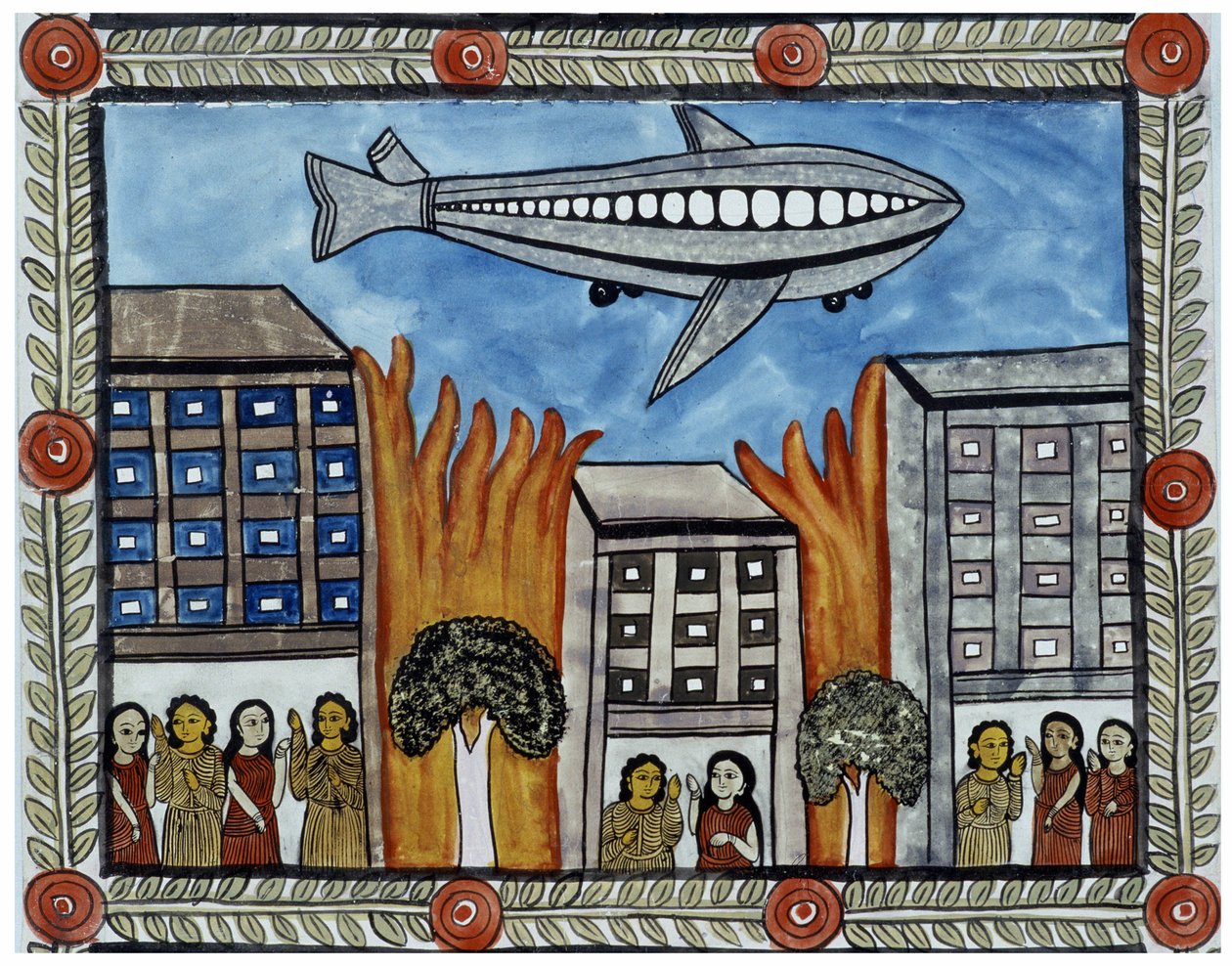 Příběh o útocích z 11. září 2001 vyprávěný obchodníky Baul z Bengálska. Obraz, série, číslo 6/9, Bengálsko. od School Indian