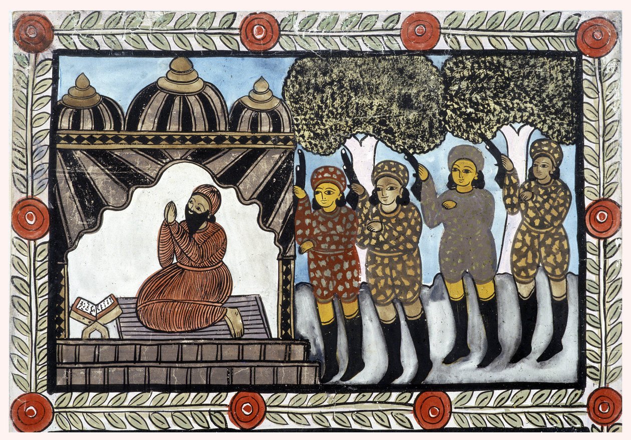 Příběh o útocích z 11. září 2001 vyprávěný obchodníky Baul z Bengálska. Obraz, série, číslo 1/9, Bengálsko. od School Indian