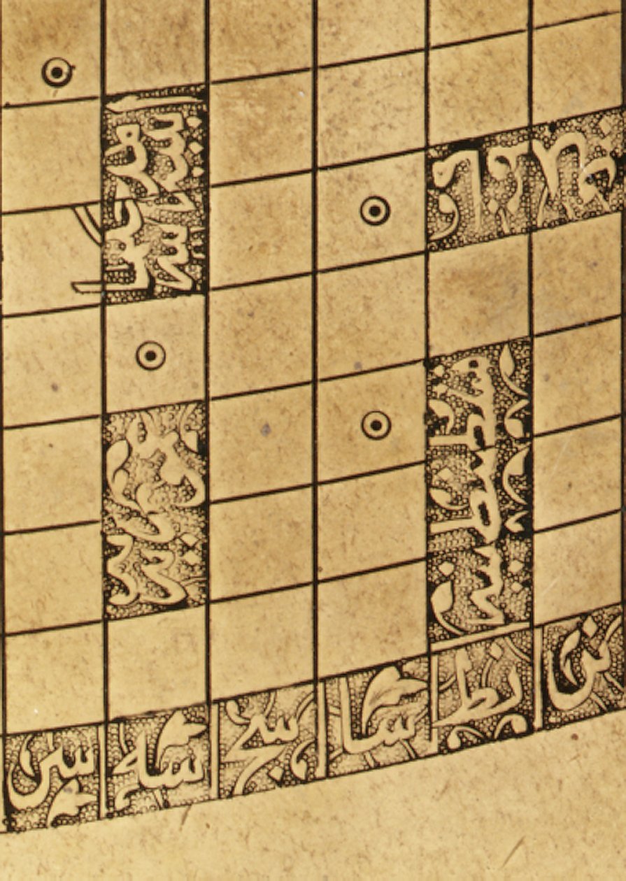 Detail z islámské mapy světa zaměřené na Mekku, dynastie Safavidů, z Isfahánu (mosaz) od School Iranian