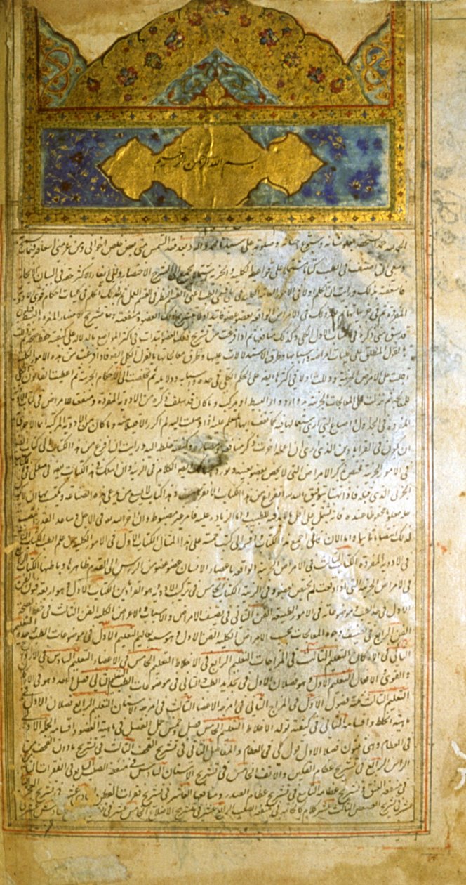 Sivu lääketieteen kaanonista (al-Qānūn fī aṭ-Ṭibb), kirjoittanut Avicenna od School Iranian