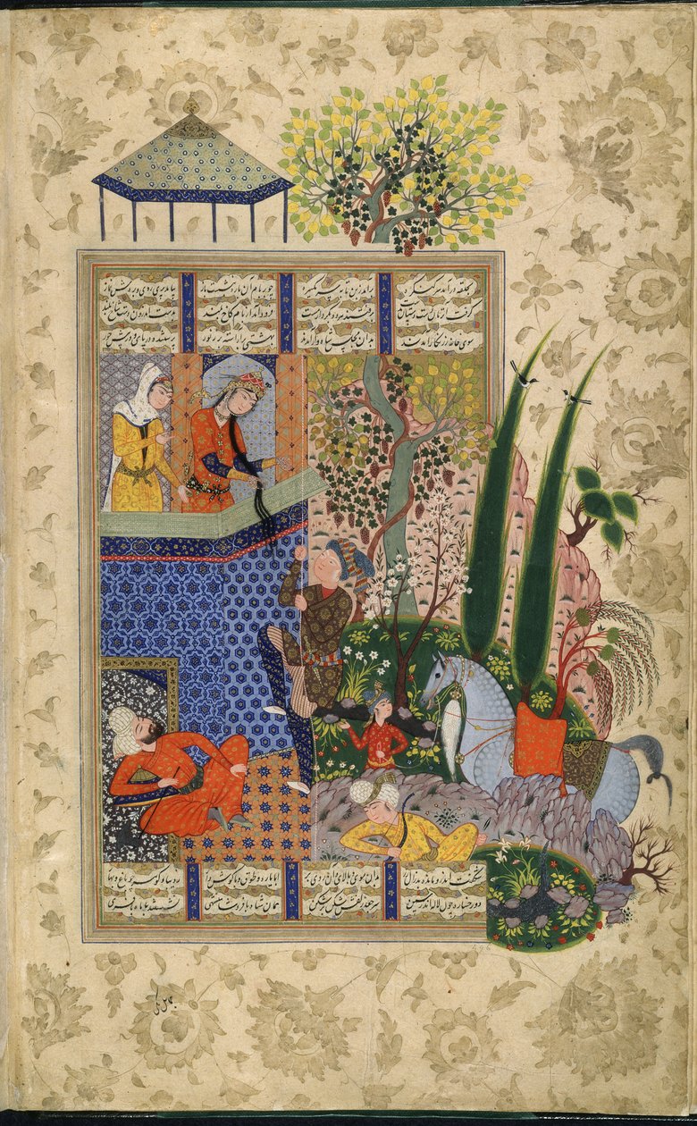Balkon Jal Aat Rudaba, od Shahnama B Firdausi (Velam) od School Iranian