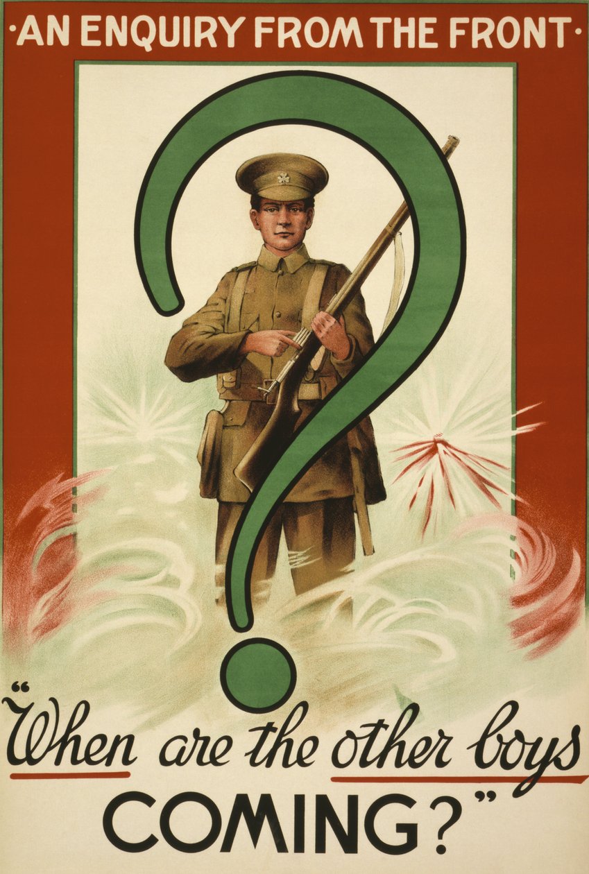 Velký válečný náborový plakát vydaný v Irsku (barevná litografie) od School Irish