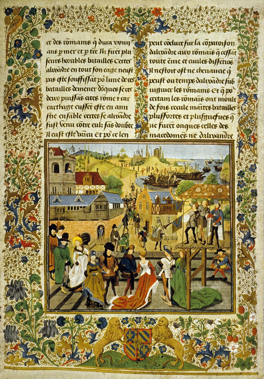 A Celebration in Tarente, kopie ilustrace z „Les Histoires Romaine“ od Jeana Mansela (inkoust a barva na pergamenu) od School Italian