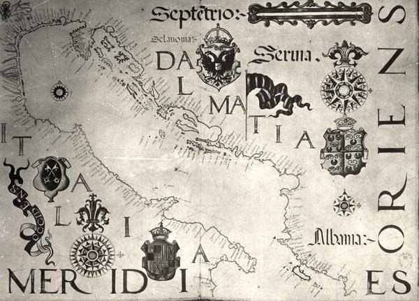 Mapa Jadranu (vellum) (černobílá fotografie) od School Italian