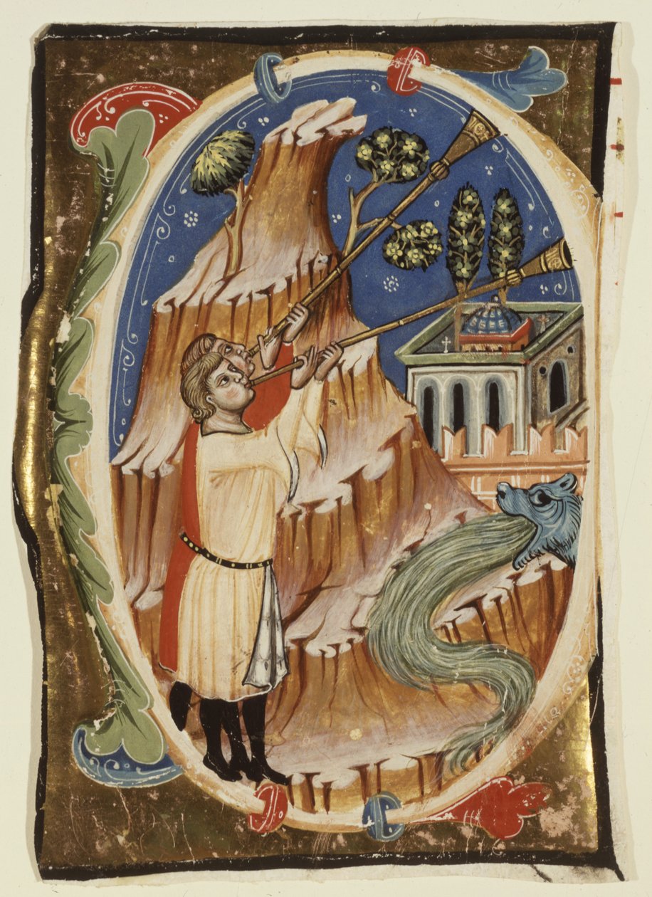 Apokalyptická scéna, konec 13. - začátek 14. století (tempera a plátkové zlato na pergamenu) od School Italian