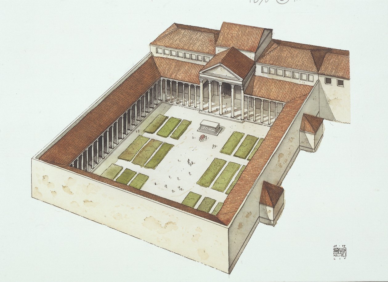 Rekonstruované fórum postavené Titem Flaviem Vespasianem (barevné lito) od School Italian