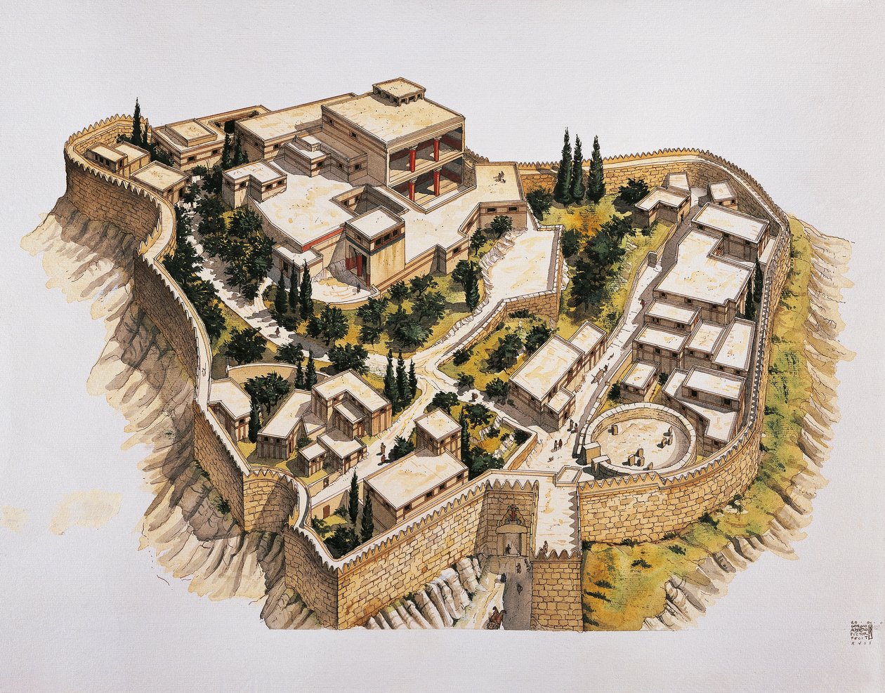 Rekonstrukce starověkých Mykén (barevné lito) od School Italian