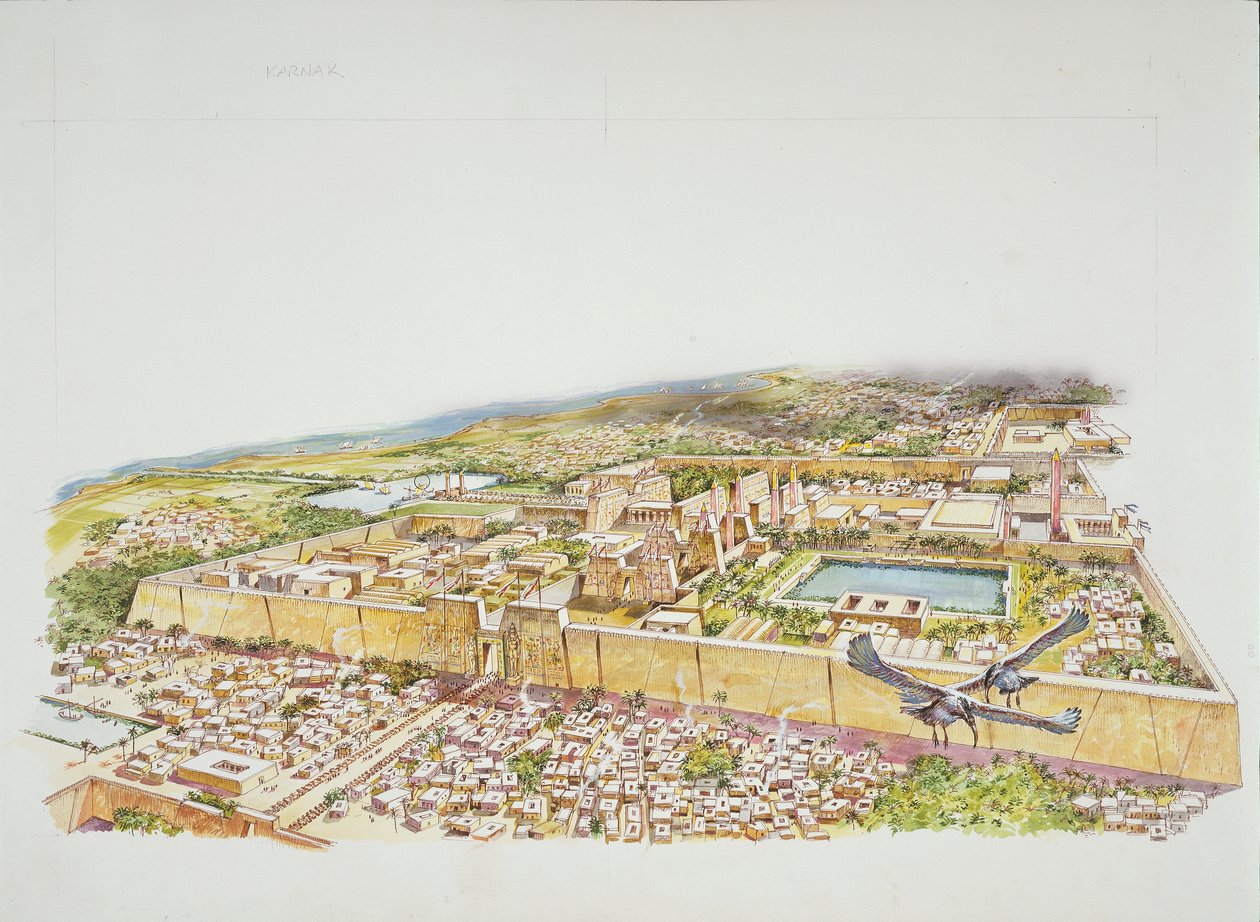 Rekonstrukce Amonova chrámu v Karnaku za doby Ramsese II (barevné lito) od School Italian