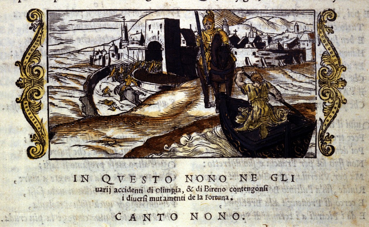 Roland přichází na pomoc Olympii. Scéna z rytířské básně „“Orlando Furioso““ (Zuřivý Roland) od Ludovica Ariosta (1474 - 1533), známého jako L