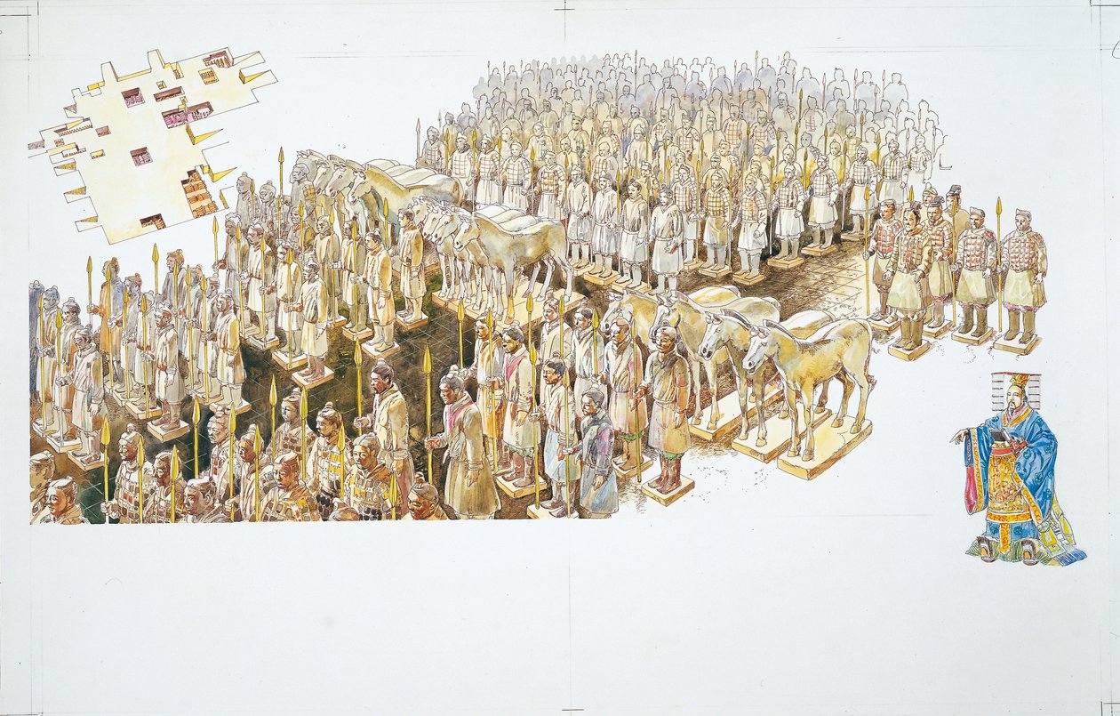 Terakotová armáda v hrobce císaře Qin Shi Huang (barva litho) od School Italian