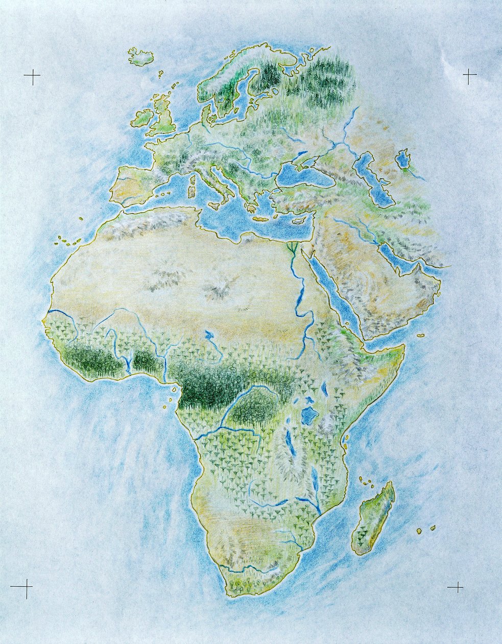 Neoznačená mapa Afriky a Evropy (barevné lito) od School Italian