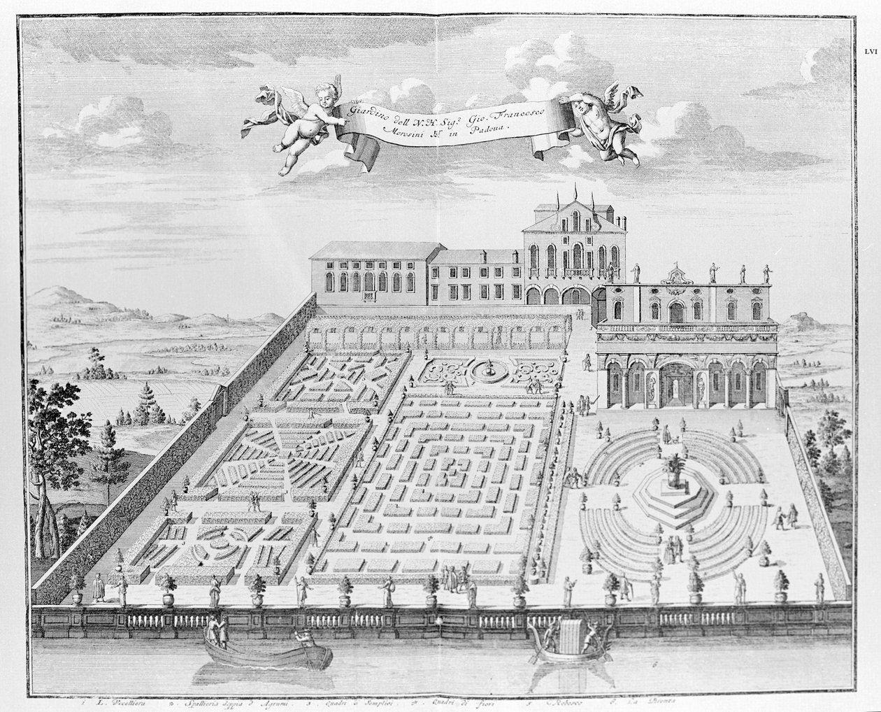 Villa Papafava z "Vily, zahrady a krajina v Benátkách" od A. Volkamera (rytina) od School Italian