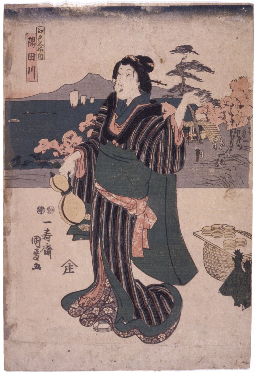 Edo Meisho House: Sumidagawa (žena s tykví) od School Japanese