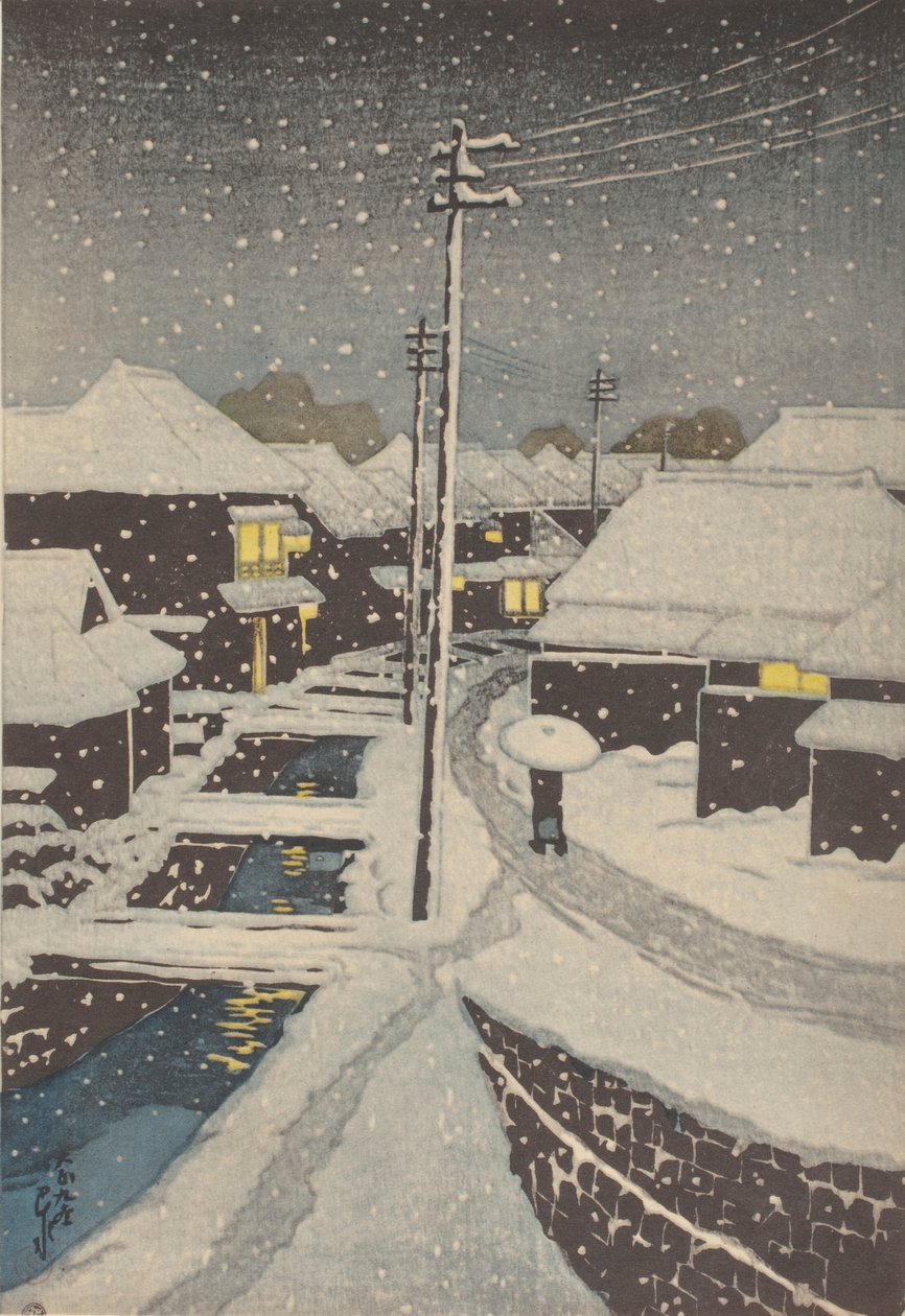 Večerní sníh (dřevořez) od School Japanese