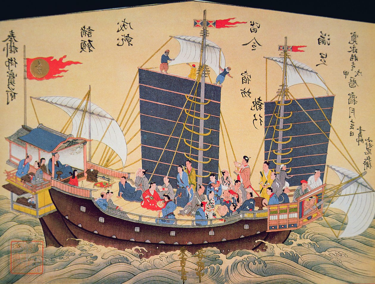 Japonská obchodní loď z 18. století (dřevotisk) od School Japanese