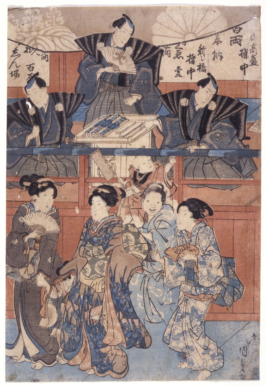 Scéna před svatyní Kolekce (barevný dřevoryt) od School Japanese