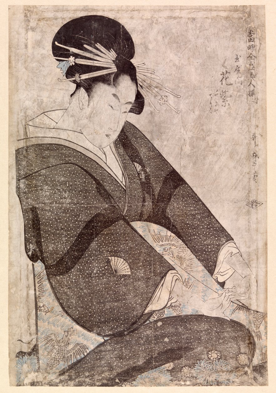 Sedící Japonka (barevný dřevoryt) od School Japanese