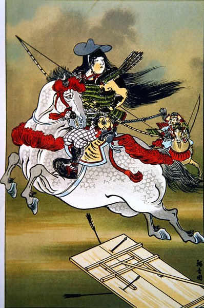 Tomoe, statečná bojovnice Japonska během období Genji a Heishi (barva litho) od School Japanese
