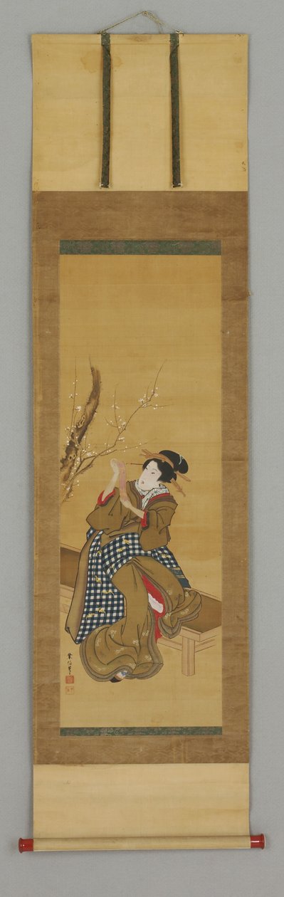 Ukiyoe, žena sedící na lavičce od Japanese School
