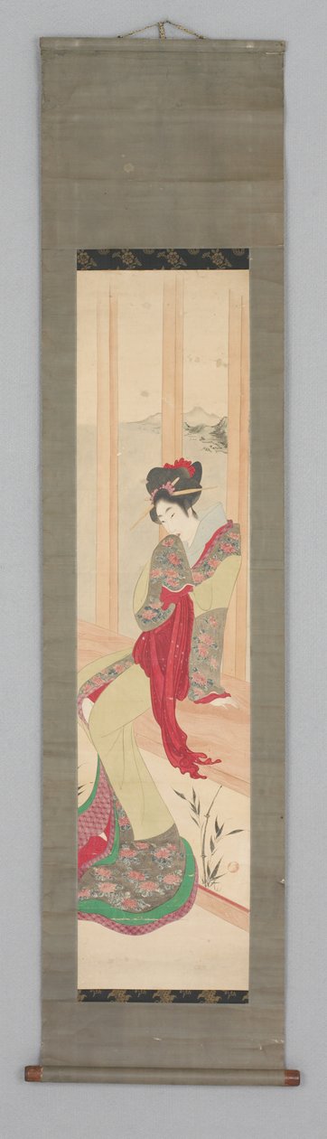 Žena na sedadle u okna (Kakemono) od Japanese School