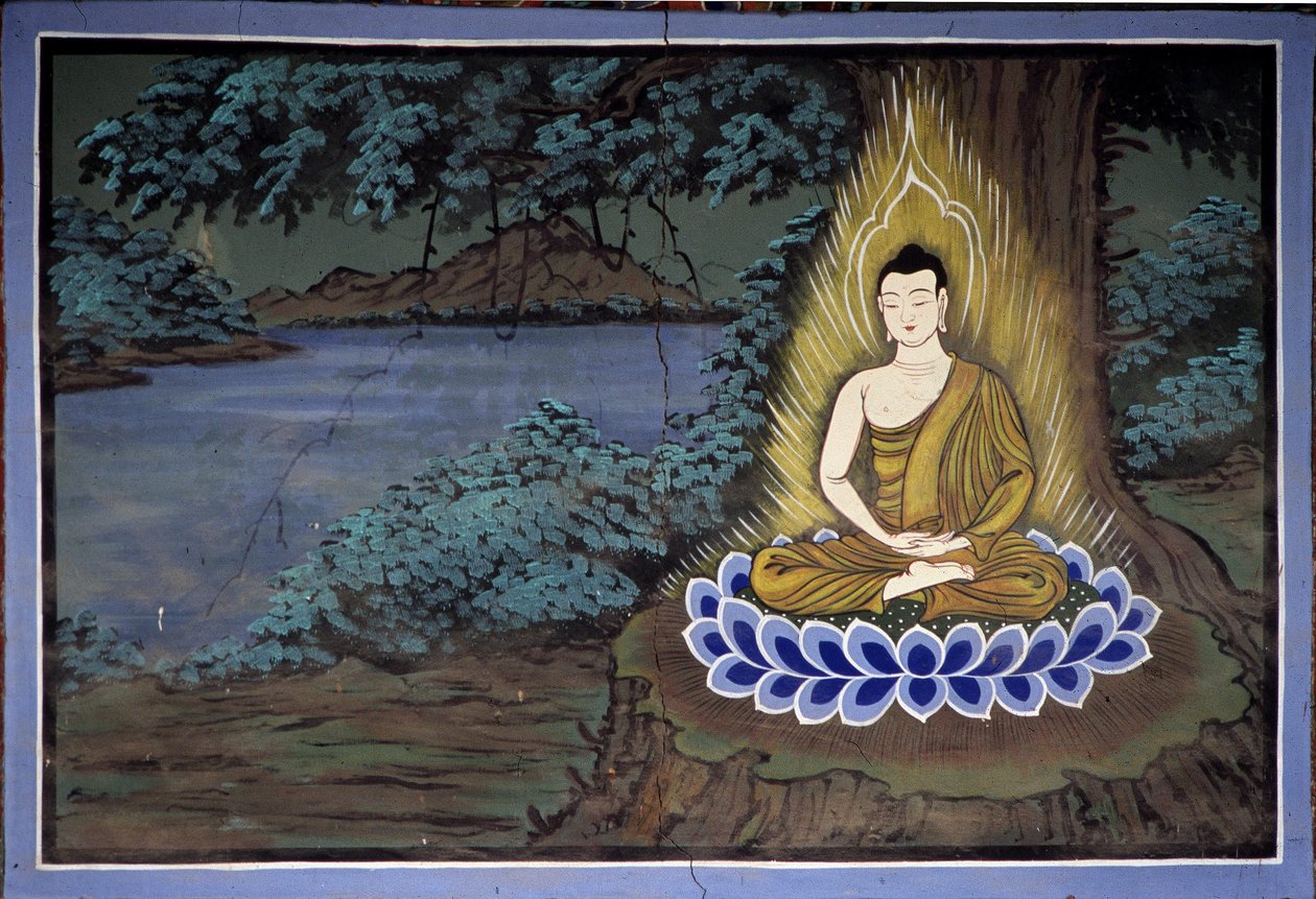 Buddhova meditace: Freska v chrámu Yongju, oblast Suwon, Korea od School Korean