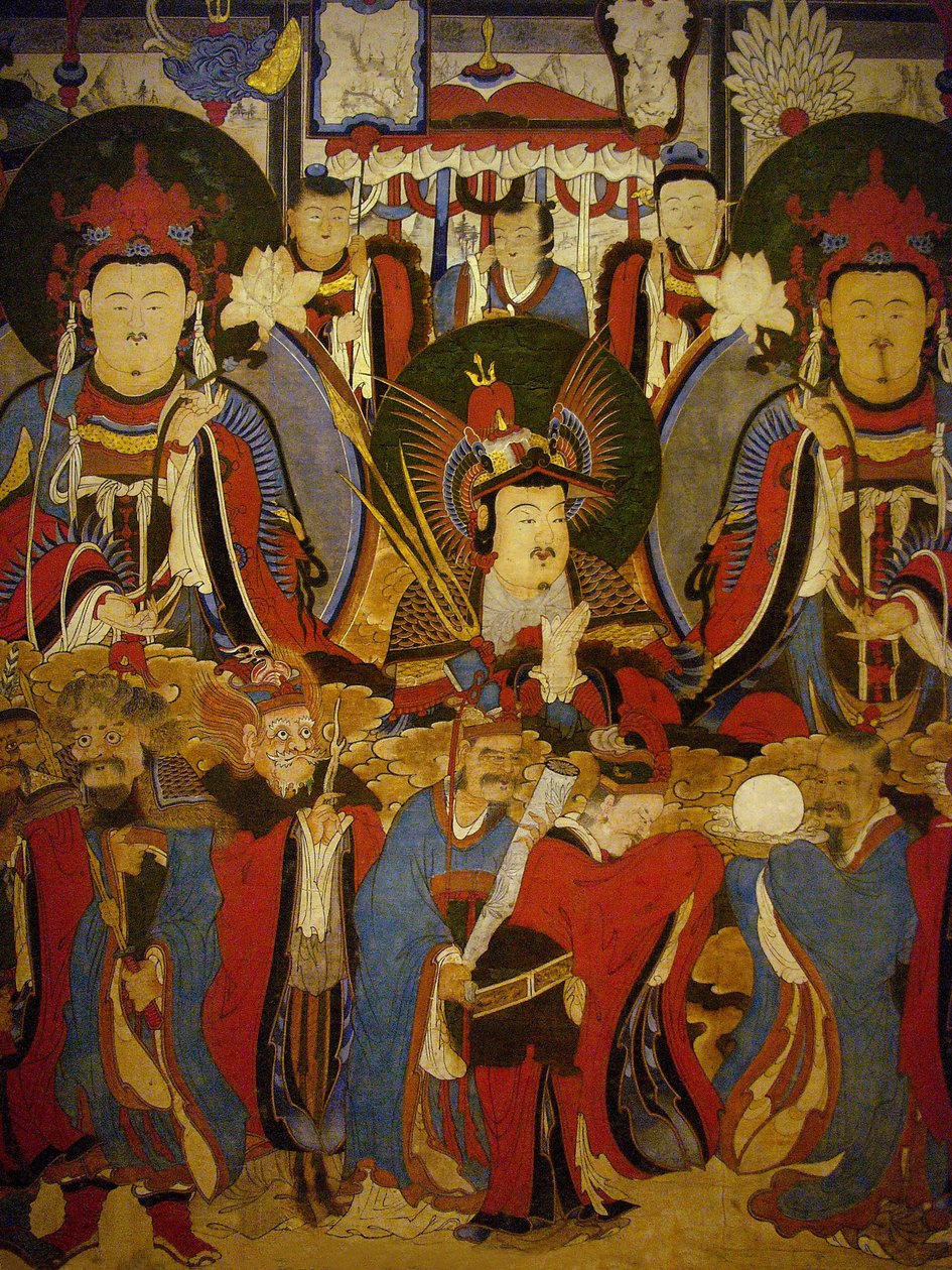 Buddha a Bódhisattva doprovázejí své strážce, malba na roli, období Joseon (1392-1896), Kree. Fotografie, Soulské národní muzeum, Korejská republika od School Korean