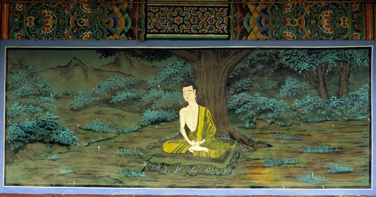 Buddha v meditaci. Freska v chrámu Yongju, oblast Suwon, Korea. od School Korean