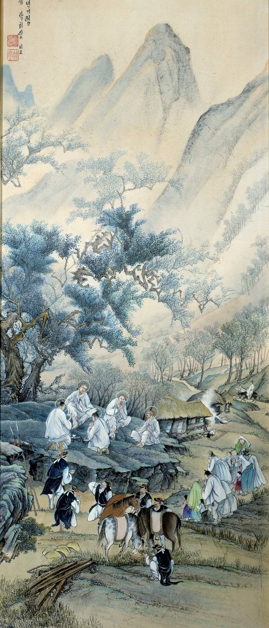 Coreen Art: Civilní Coreens pocházeli z evropských katolických misionářů zabitých represemi během evangelizace v Koreji v 19. století, když četníci popíjeli alkohol. Misionáři jsou zastoupeni aureolami jako katoličtí světci. P od School Korean