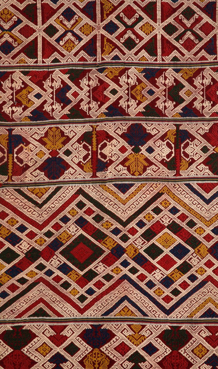 Detail phaa sabai vyrobeného tkalci Tai Nuea nebo Tai Daeng z Hua Phan, Laos (textil) od School Laotian