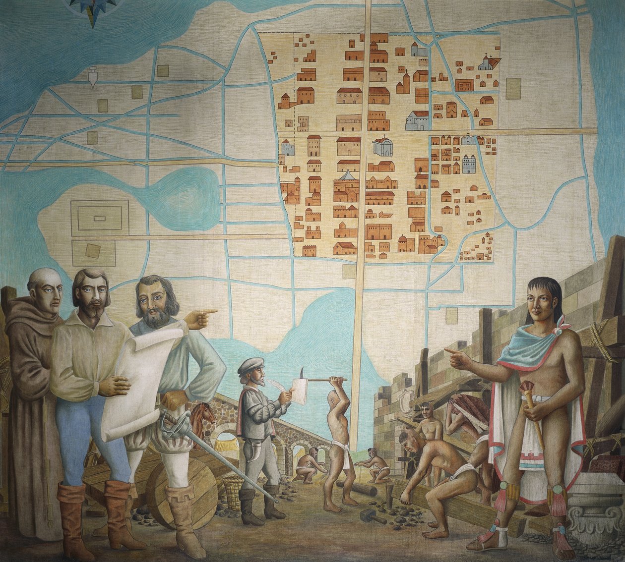 Tři muži stojící v konstrukci, Mexico City, Mexiko od School Mexican