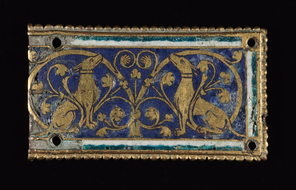 Plaketa, pravděpodobně z relikviářové svatyně, kolem 1200-1250 (zlacená měď, champlevé smalt) od School Mosan