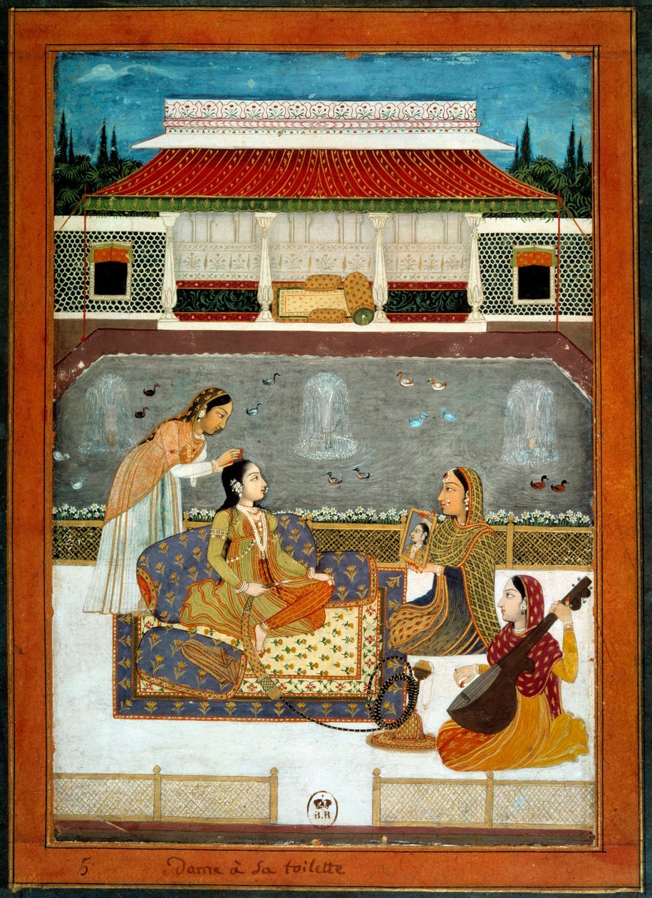 Indická princezna má svůj miniaturní záchod z Mughole School z roku 1740. od School Mughal