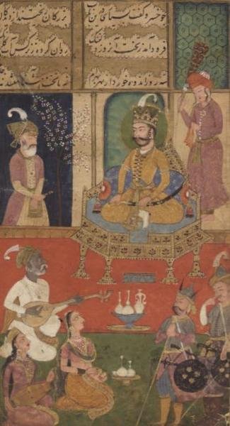 Milostný úkol, Johnson Album XI č. 16 s číslem 23, kolem 1760 (kvaš se zlatem na papíře) od School Mughal