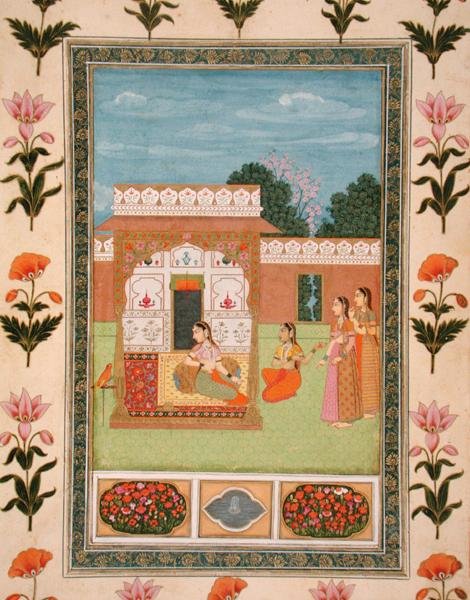 Dámy u pavilonu, z Malého alba Clive (neprůhledný akvarel na papíře) od School Mughal
