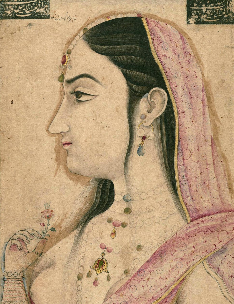 Lal Kunwar, oblíbenec 8. mughalského císaře Džahandara Shaha (zemřel 1125 AH/AD 1713), Mughalská miniatura (papír s inkoustem, barvou a zlatem připevněný na kartonu) od School Mughal
