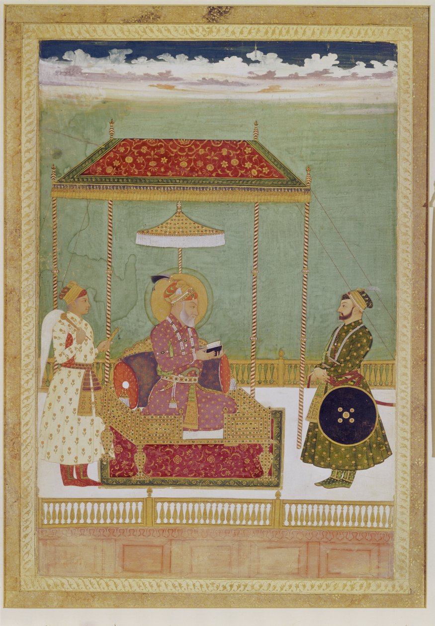 Portrét Shaha Aurangzeba s mužem, možná Ashraf Khan, počátek 18. století (neprůhledný akvarel, inkoust a zlato na papíře) od School Mughal