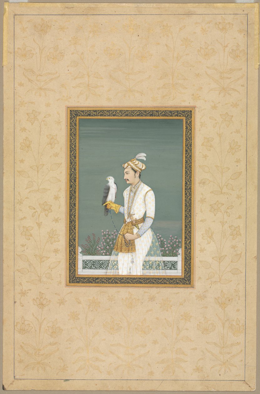 Portrét prince s jestřábem od School Mughal