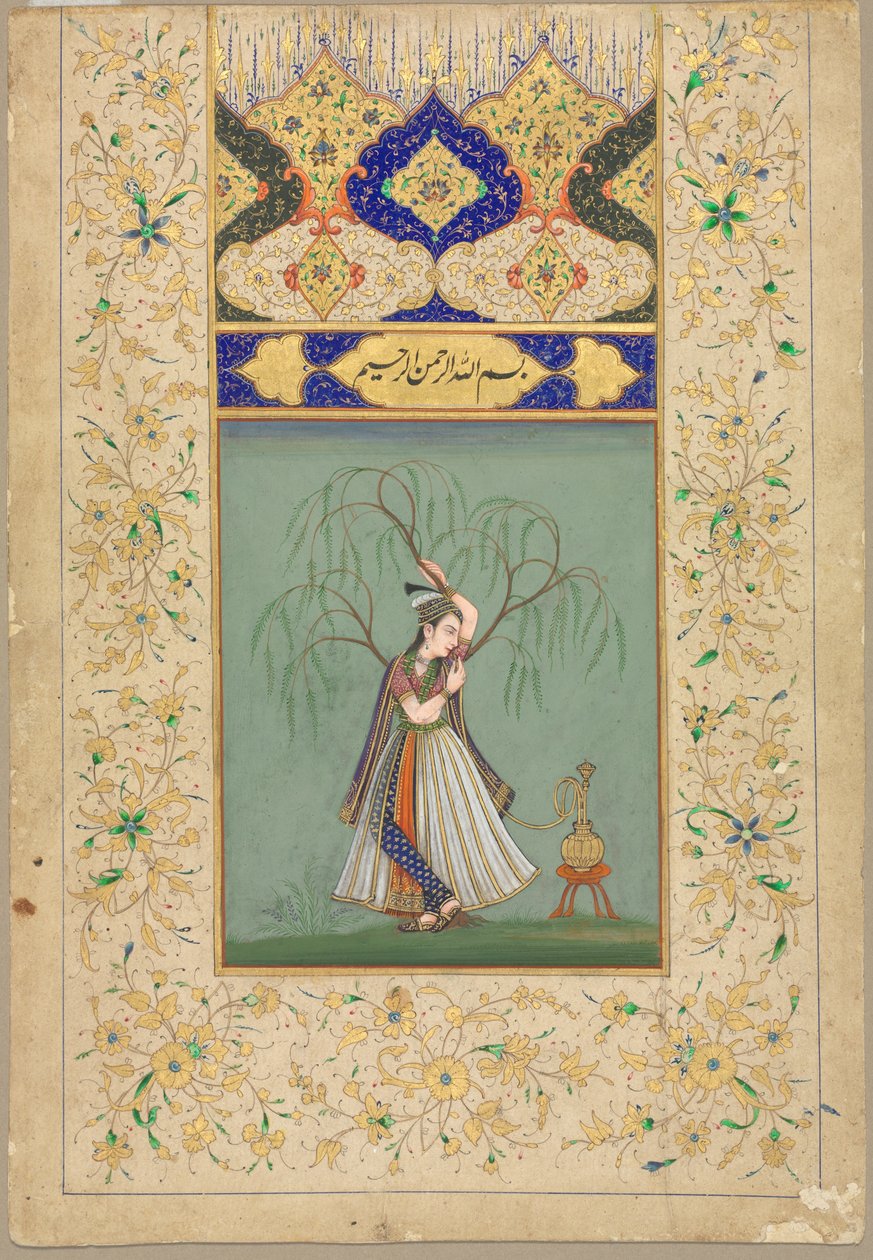 Princezna kouřící vodní dýmku (jako Salabhanjika) od School Mughal