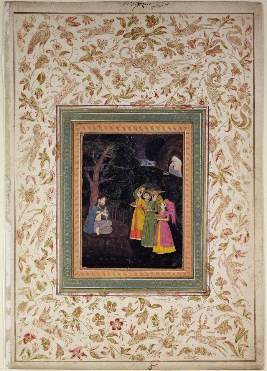 Sultan Ibrahim Adham z Balkh with Angels, Johnson Album VI, č.5, kolem 1770-80 (kvaš se zlatem na listu alba) od School Mughal