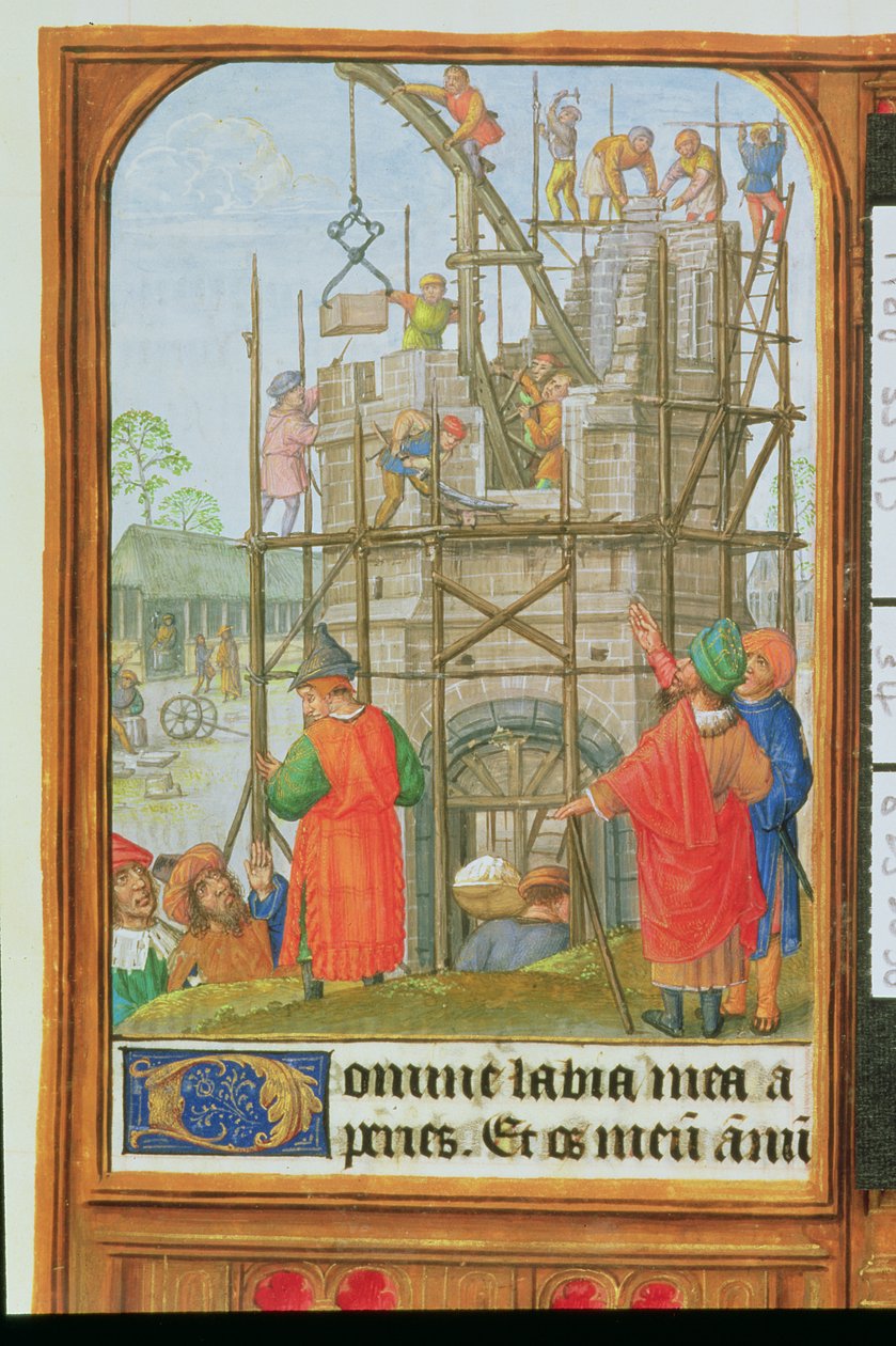 Přidat 35313 f.34 Budova Babylonské věže, Bruggy nebo Gent, cca 1500 (vellum) od School Netherlandish