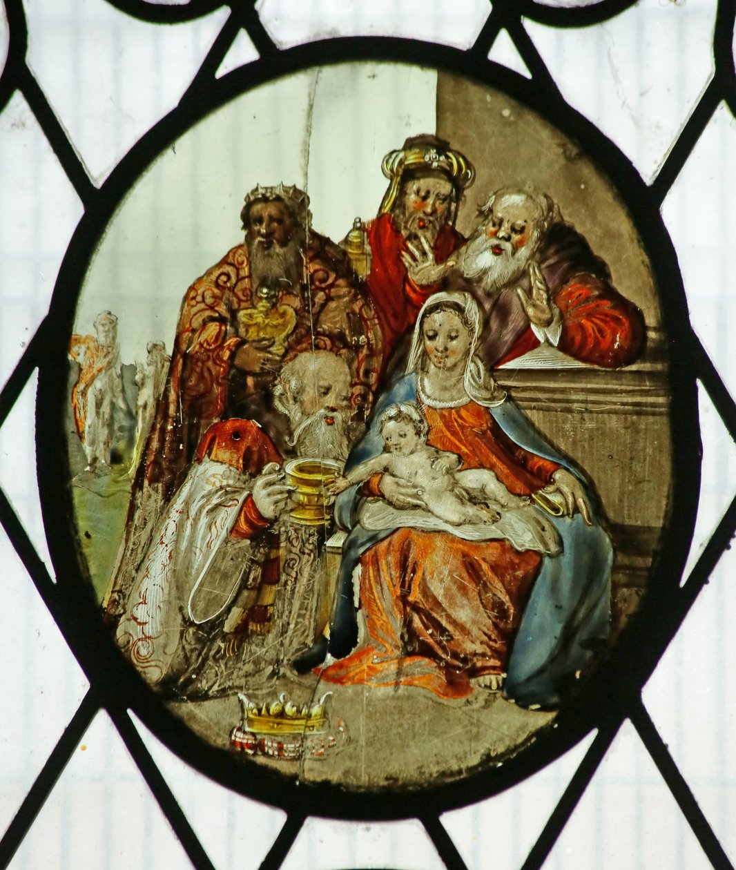 Rondel: Klanění tří králů (vitráže) od School Netherlandish