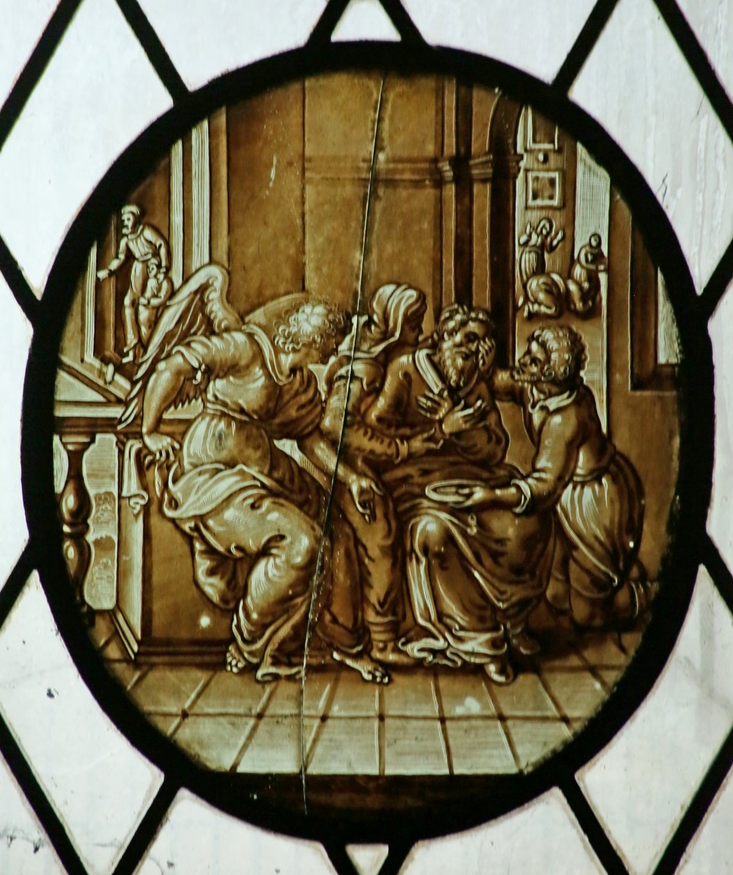 Rondel: Tobiáš se uzdravil ze slepoty, pravděpodobně 19. století (vitráže) od School Netherlandish
