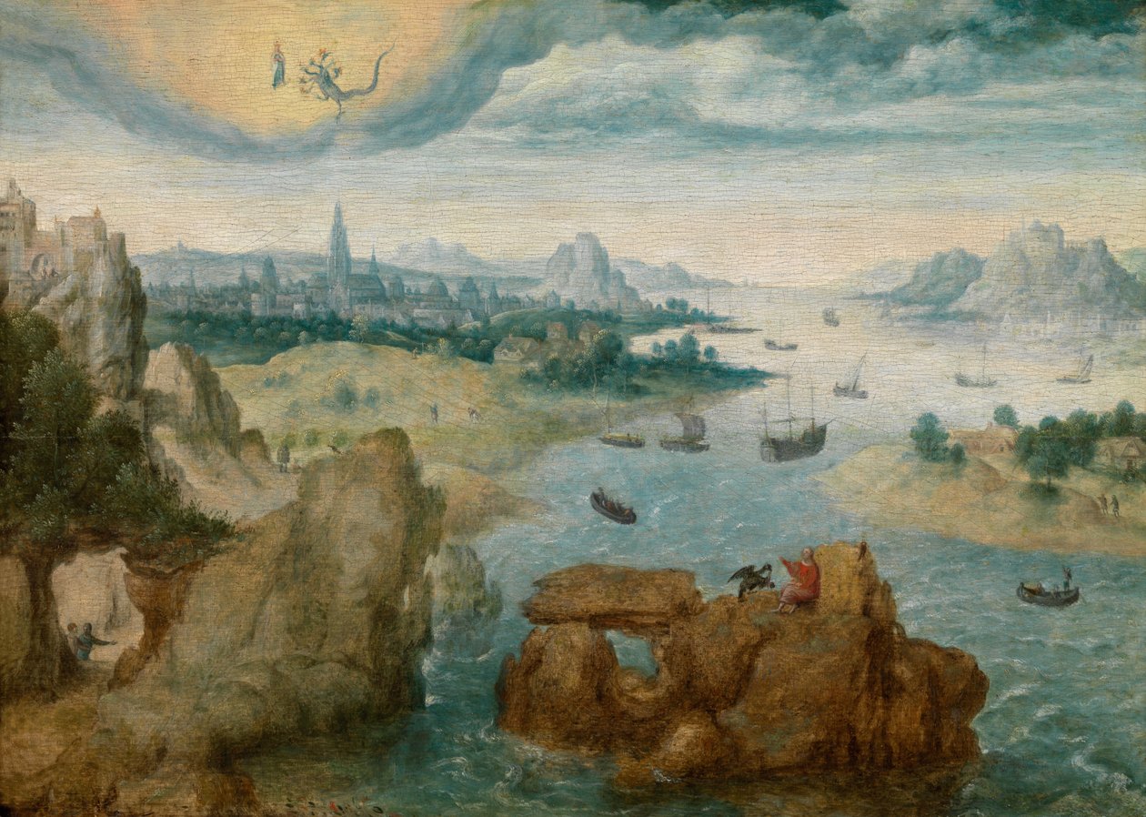 St John on Patmos (olej na panelu) od School Netherlandish