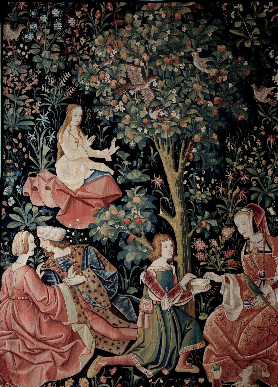 Opona Seigneuriale Life: Scenes Galantní tapisérie z vlny a hedvábí vyrobené kolem roku 1520 v Nizozemsku. Slunce 2,6x3,7 m Paříž, národní muzeum středověku, Thermes de Cluny od School Netherlandish