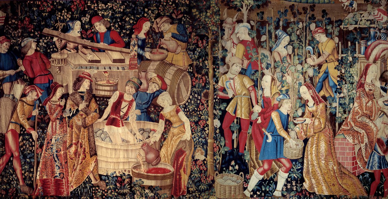 Sklizeň. Tapiserie Nizozemska, začátek 16. století. Rozměr: 2,46 x 4,95 m. Paříž, Musee De Cluny od School Netherlandish