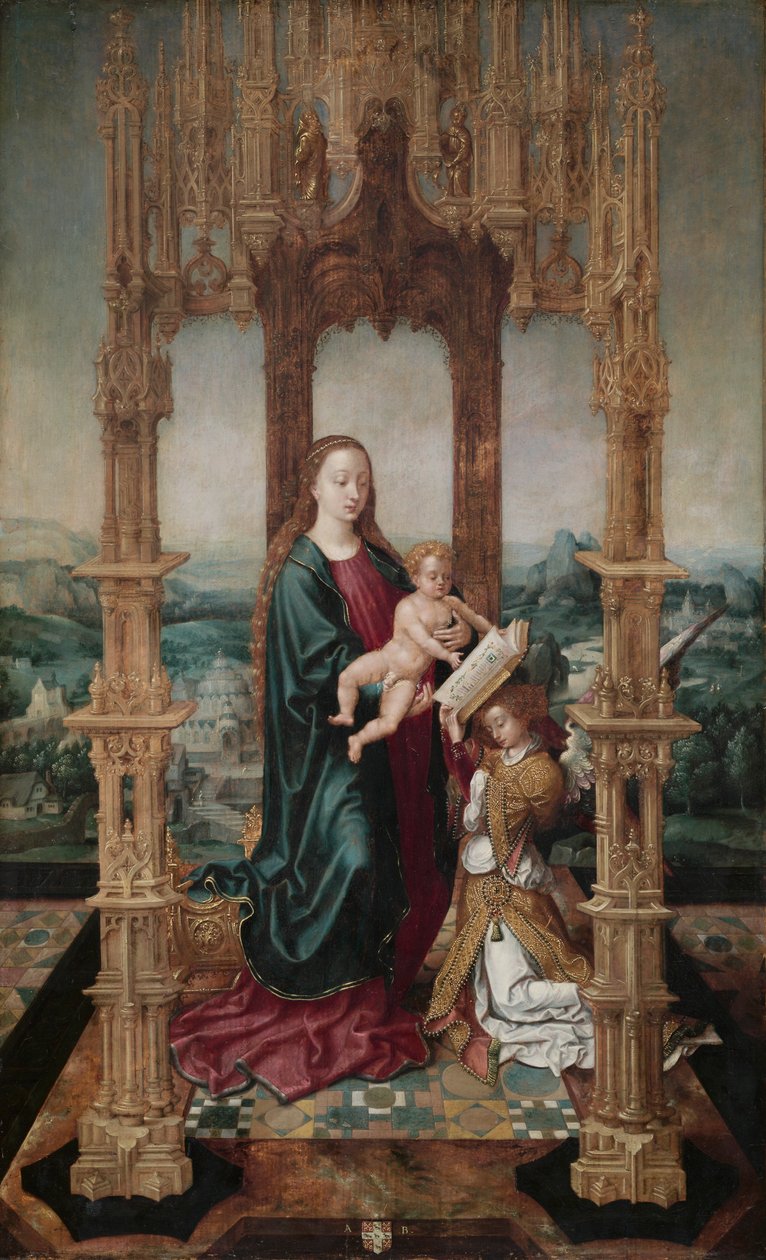 Panna s dítětem pod baldachýnem od School Netherlandish