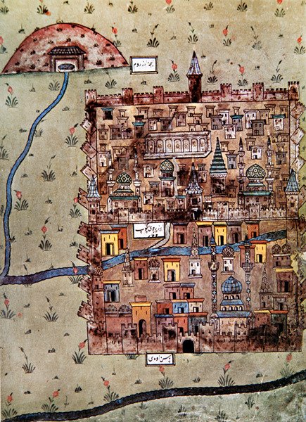 Mapa Erzerum, Turecko cca 1600 (barevné lito) od School Ottoman