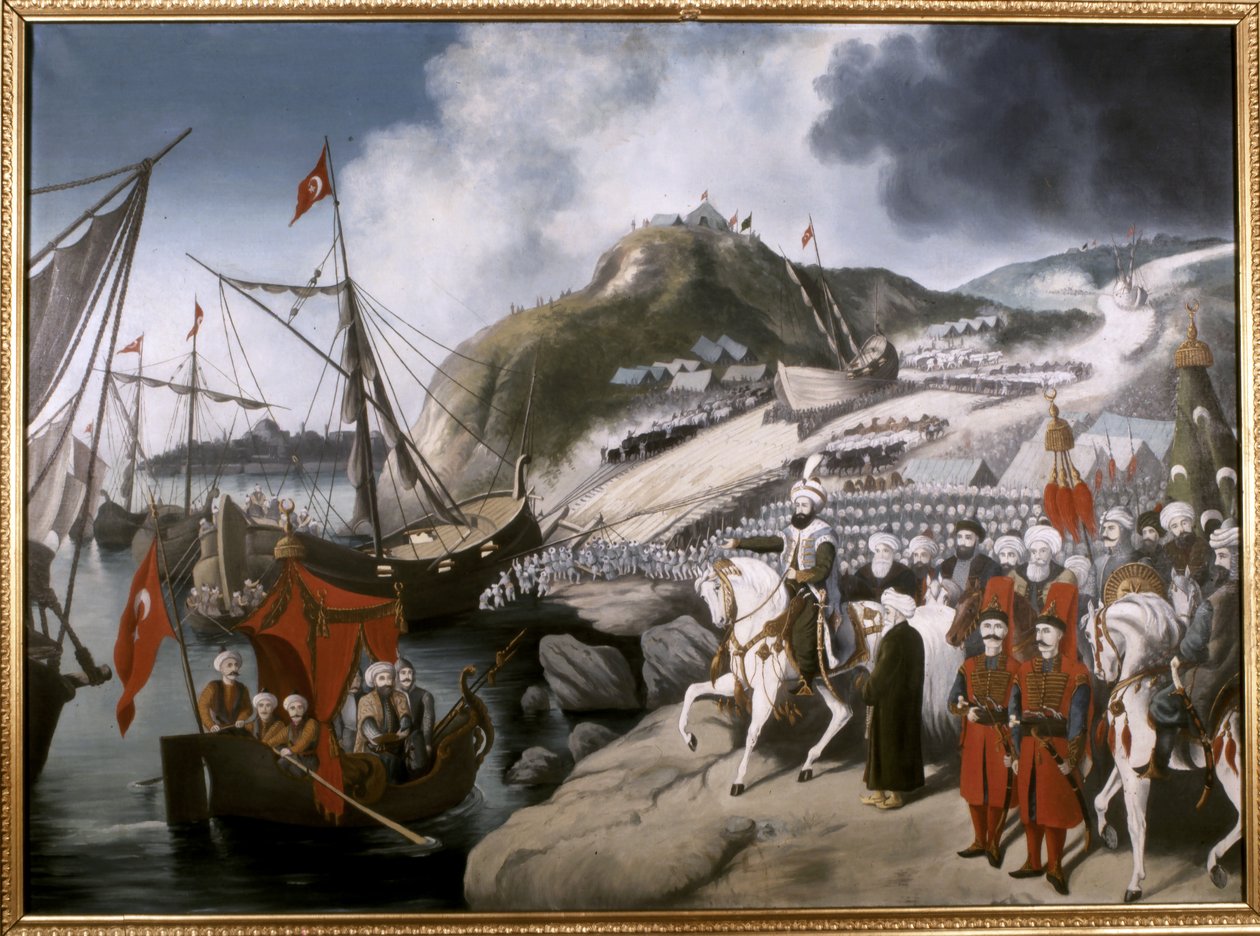 OTTOMANSKÁ ŘÍŠE: Vyplouvání lodí sultána Mehmeta Dobyvatele do Zlatého rohu během... (olej na plátně) od School Ottoman