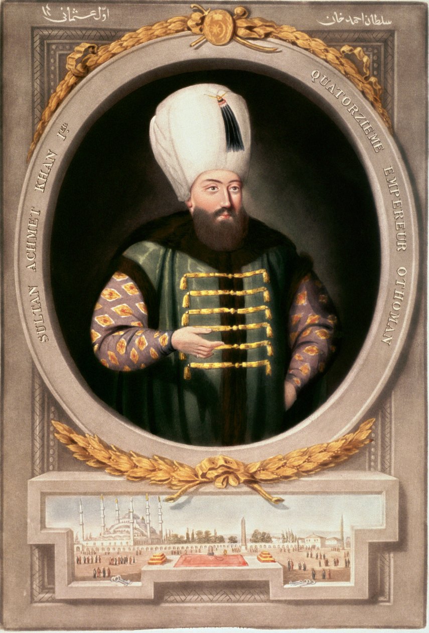 Osmanská říše: Portrét sultána Ahmeda I. (1590-1617)”” Knihovna miniatur Topkapi Sarayi Istanbul Museum od School Ottoman