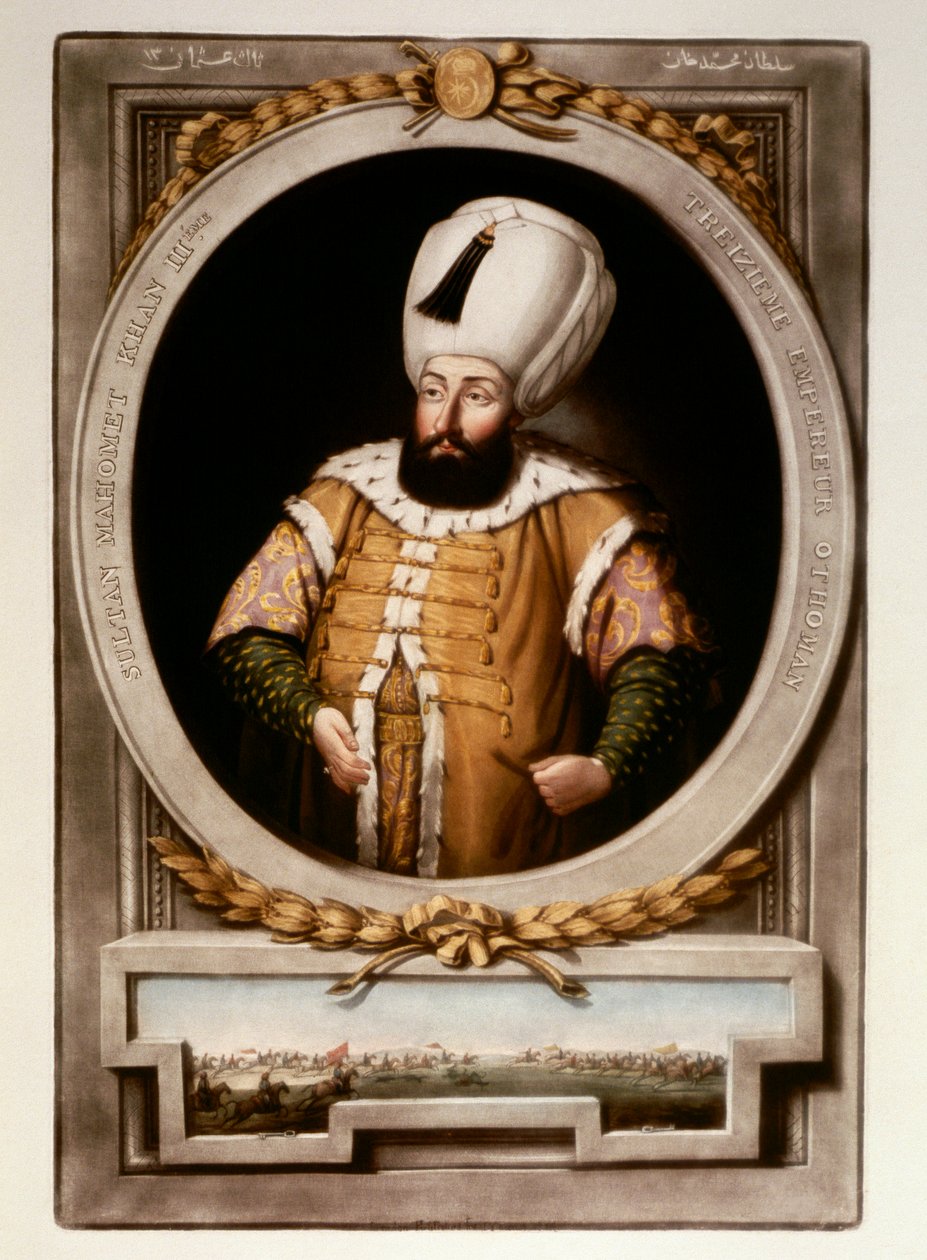 Osmanská říše: Portrét sultána Mehmeta (Mehmed) III (1566-1603) Miniaturní knihovna Topkapi Sarayi Istanbul od School Ottoman